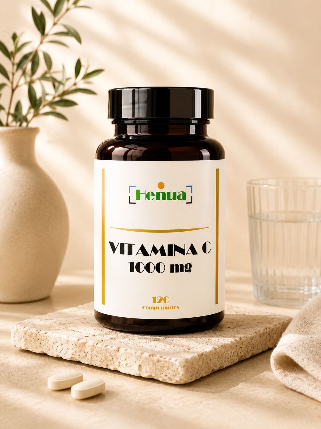 Vitamina C 1000 mg Henua - 120 Comprimidos con Bioflavonoides Cítricos y Rosa Mosqueta - Sistema Inmunitario y Antioxidante