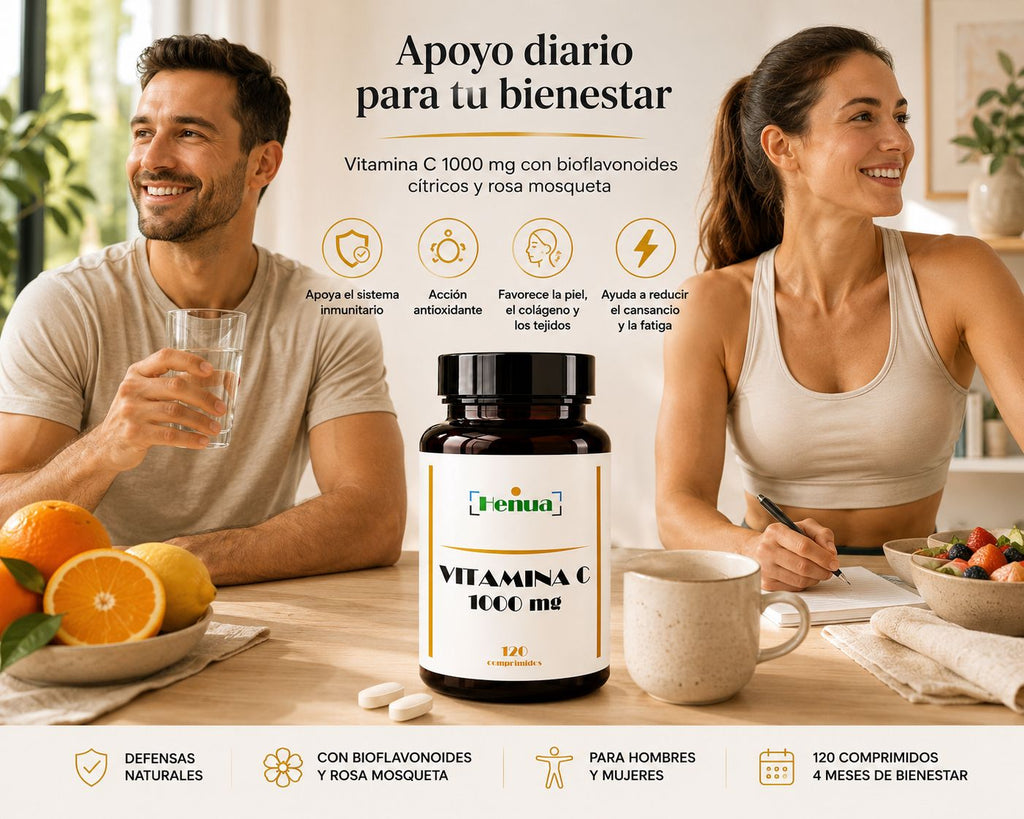 Vitamina C 1000 mg Henua - 120 Comprimidos con Bioflavonoides Cítricos y Rosa Mosqueta - Sistema Inmunitario y Antioxidante