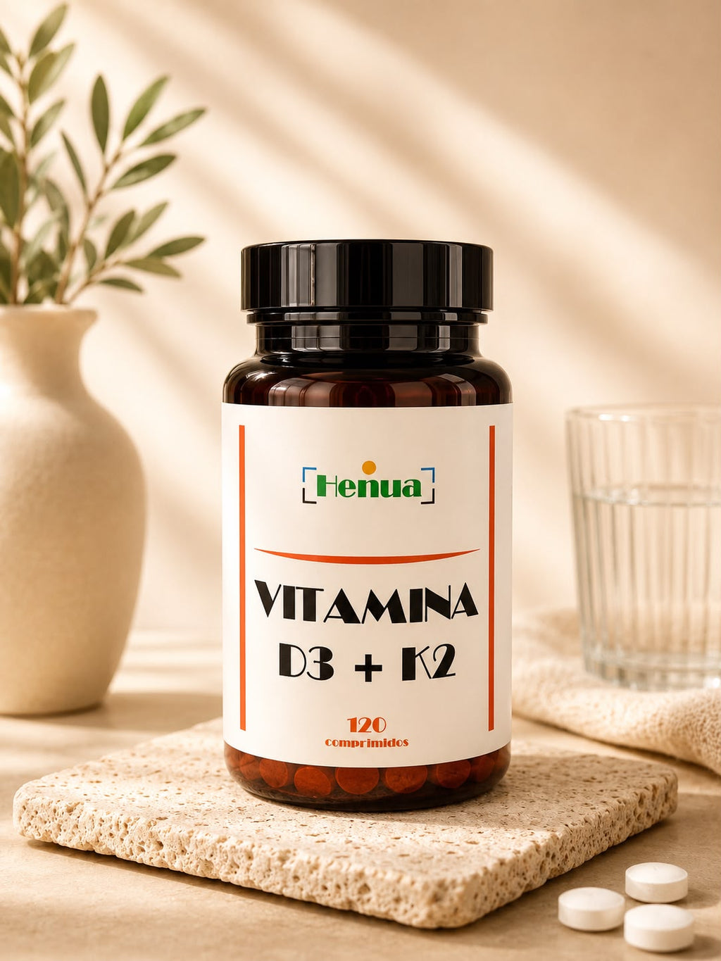 Vitamina D3 + K2 Henua - 120 Comprimidos - Salud Ósea y Muscular - Apoyo al Sistema Inmunitario