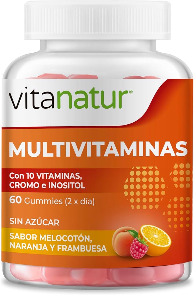 Multivitaminas Gummies Sin Azúcar – 10 Vitaminas para Energía y Defensas – Con Cromo e Inositol – 60 Gummies Vitanatur
