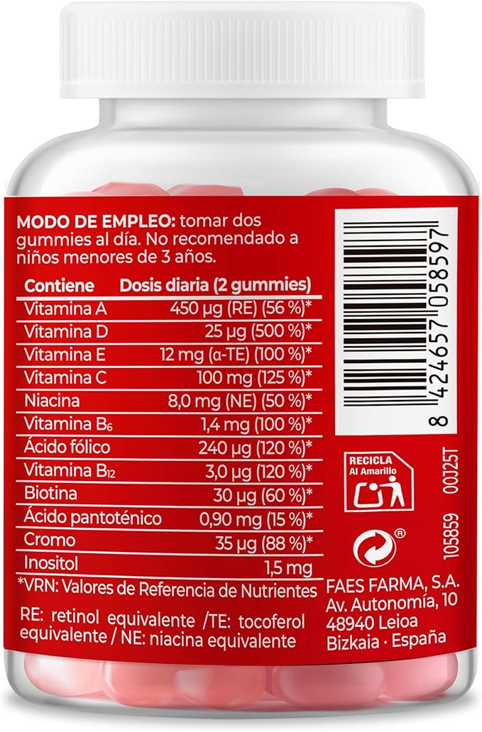 Multivitaminas Gummies Sin Azúcar – 10 Vitaminas para Energía y Defensas – Con Cromo e Inositol – 60 Gummies Vitanatur