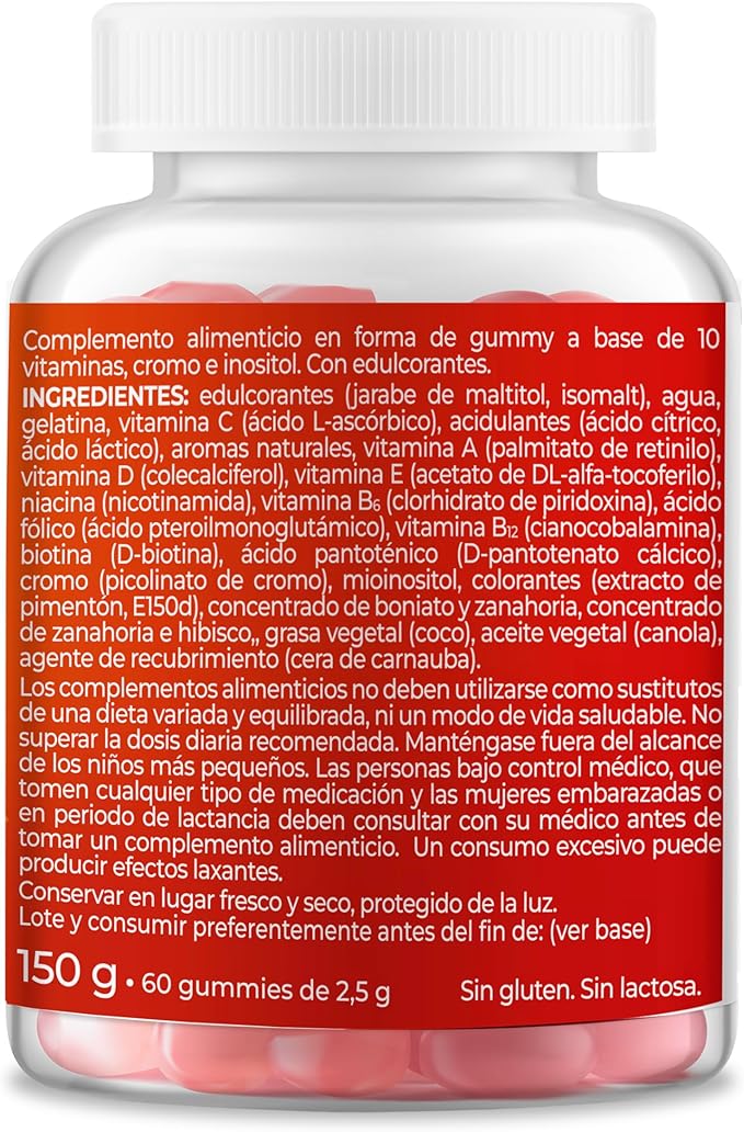 Multivitaminas Gummies Sin Azúcar – 10 Vitaminas para Energía y Defensas – Con Cromo e Inositol – 60 Gummies Vitanatur
