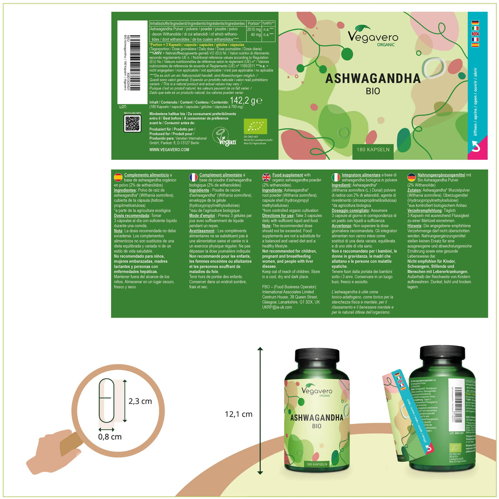 VEGAVERO Ashwagandha Orgánico. 180 Cápsulas