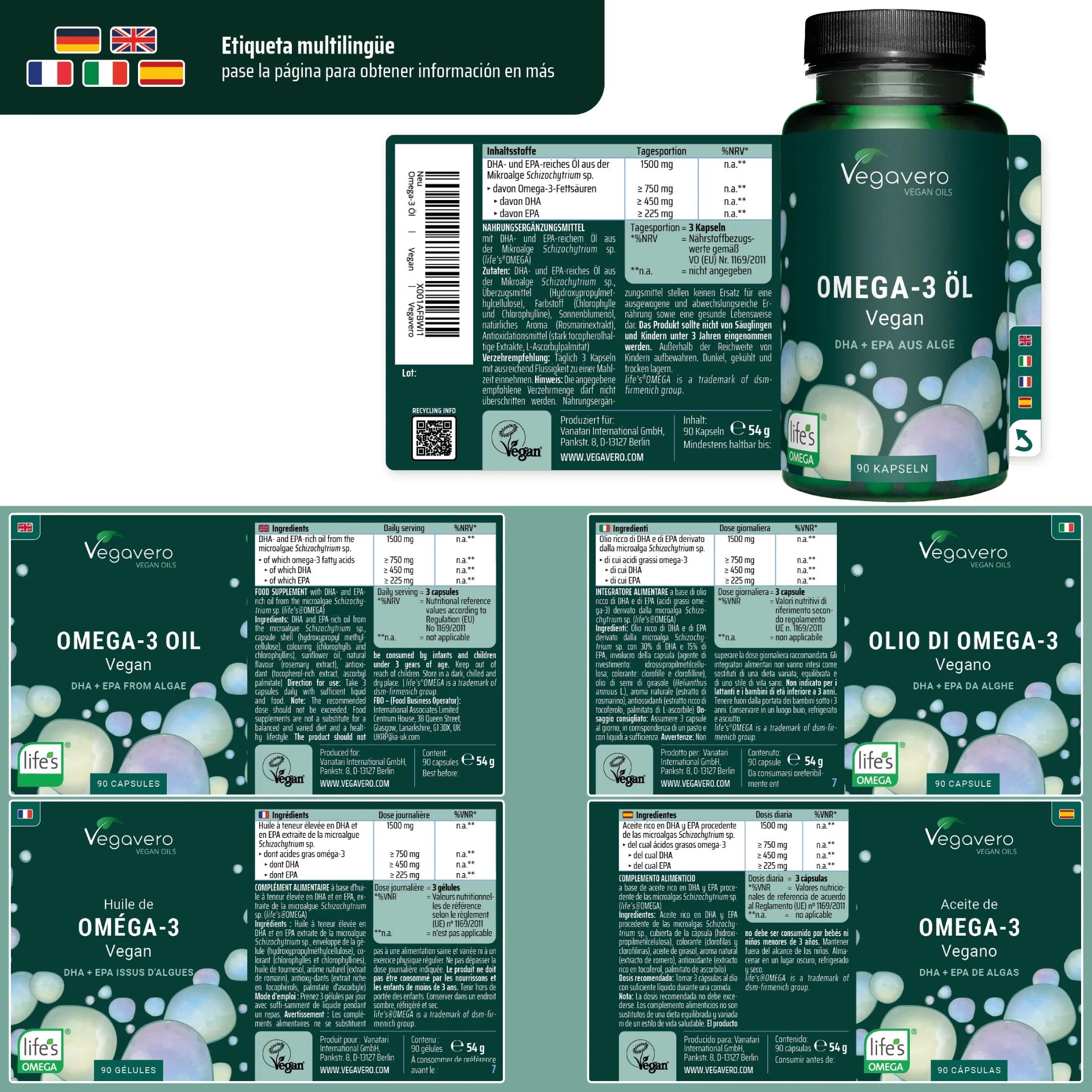 VEGAVERO Omega-3 Aceite Vegano. 90 Cápsulas.