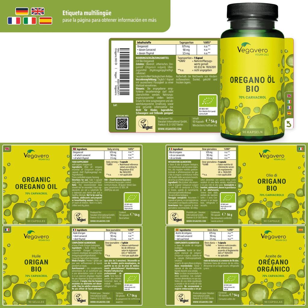 VEGAVERO Aceite de Orégano Orgánico. 90 Cápsulas.