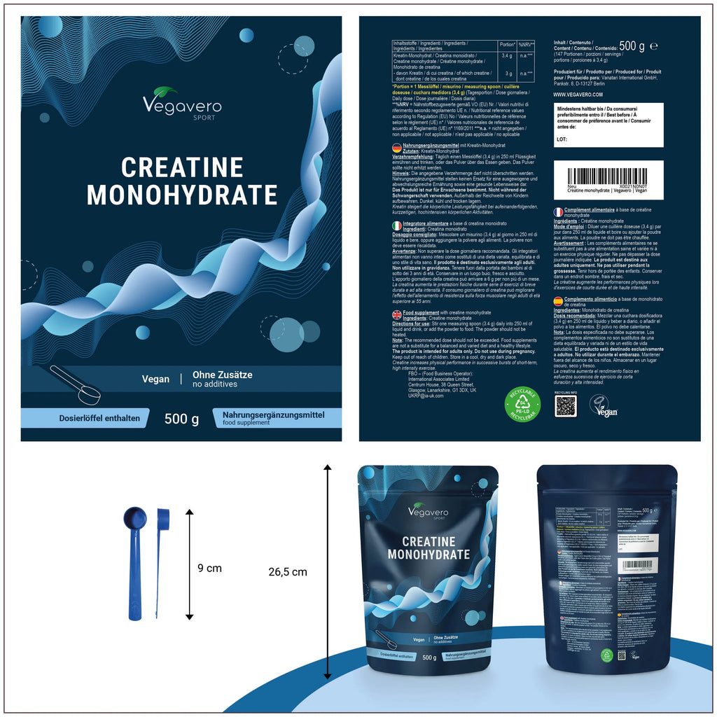 VEGAVERO Creatina Monohidrato en Polvo 500 g.