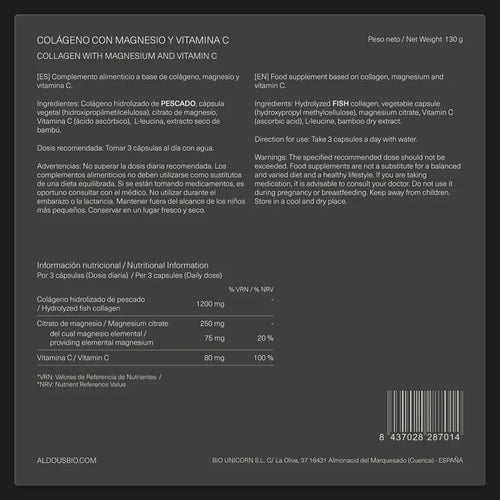 Colágeno Marino con Magnesio y Vitamina C | Antiedad, Articulaciones y Piel Radiante – Alta Absorción Aldous