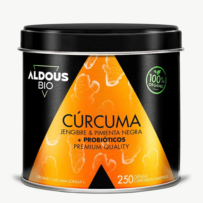Aldous BIO Organic Turmeric 1300mg with Ginger, Black Pepper and Probiotics - 250 Vegetable Capsules