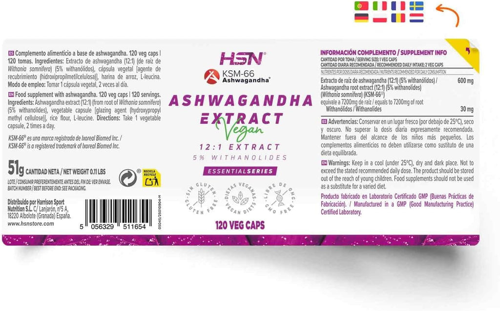 Ashwagandha Extract KSM-66® (12:1) 300mg - 120 Vegan Capsules