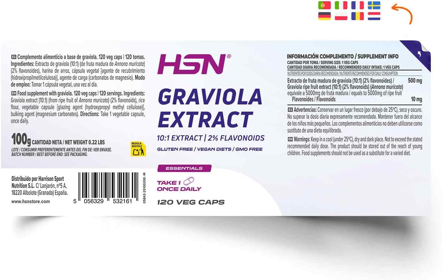 HSN Extracto de Graviola (10:1) 500mg - 120 Cápsulas Veganas