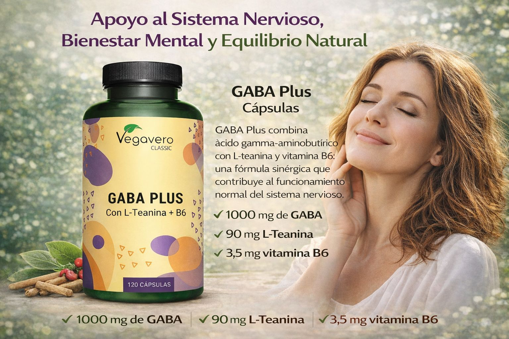 VEGAVERO GABA Plus con L-Teanina + B6. 120 Cápsulas.