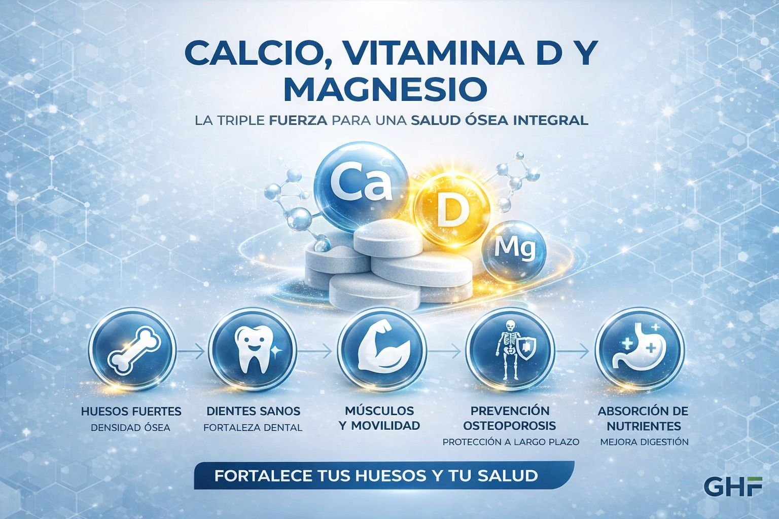 GHF Calcio + Vitamina D Masticable 1g con Magnesio - 100 Comprimidos Masticables