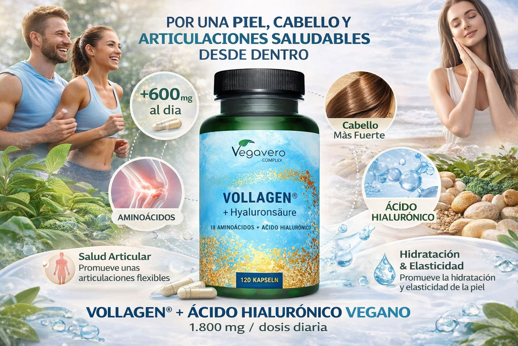 VEGAVERO Vollagen + Ácido Hialurónico Complex. 120 Cápsulas.