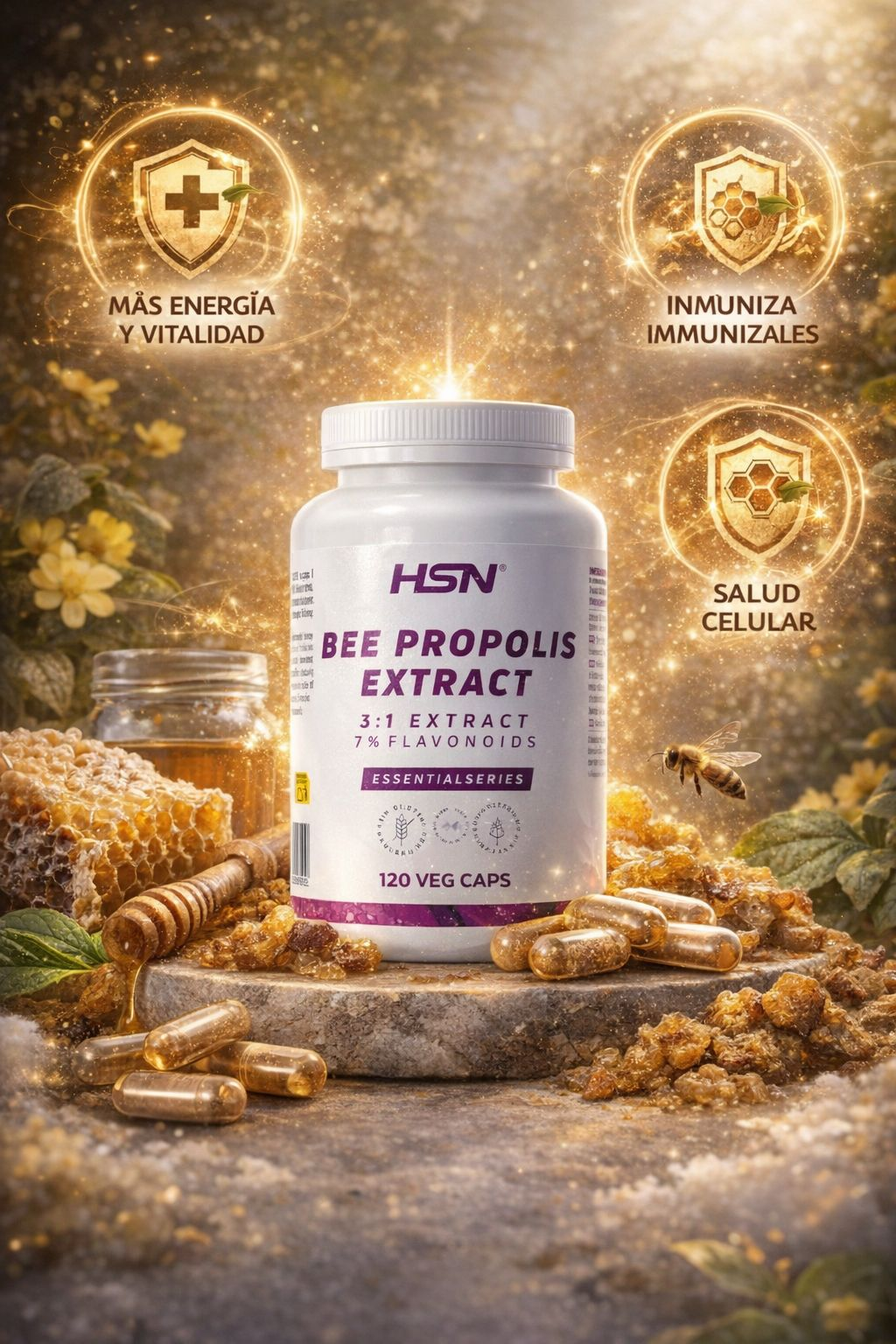 HSN Extracto de Propóleo de Abeja (3:1) 500mg - 120 Cápsulas Veganas