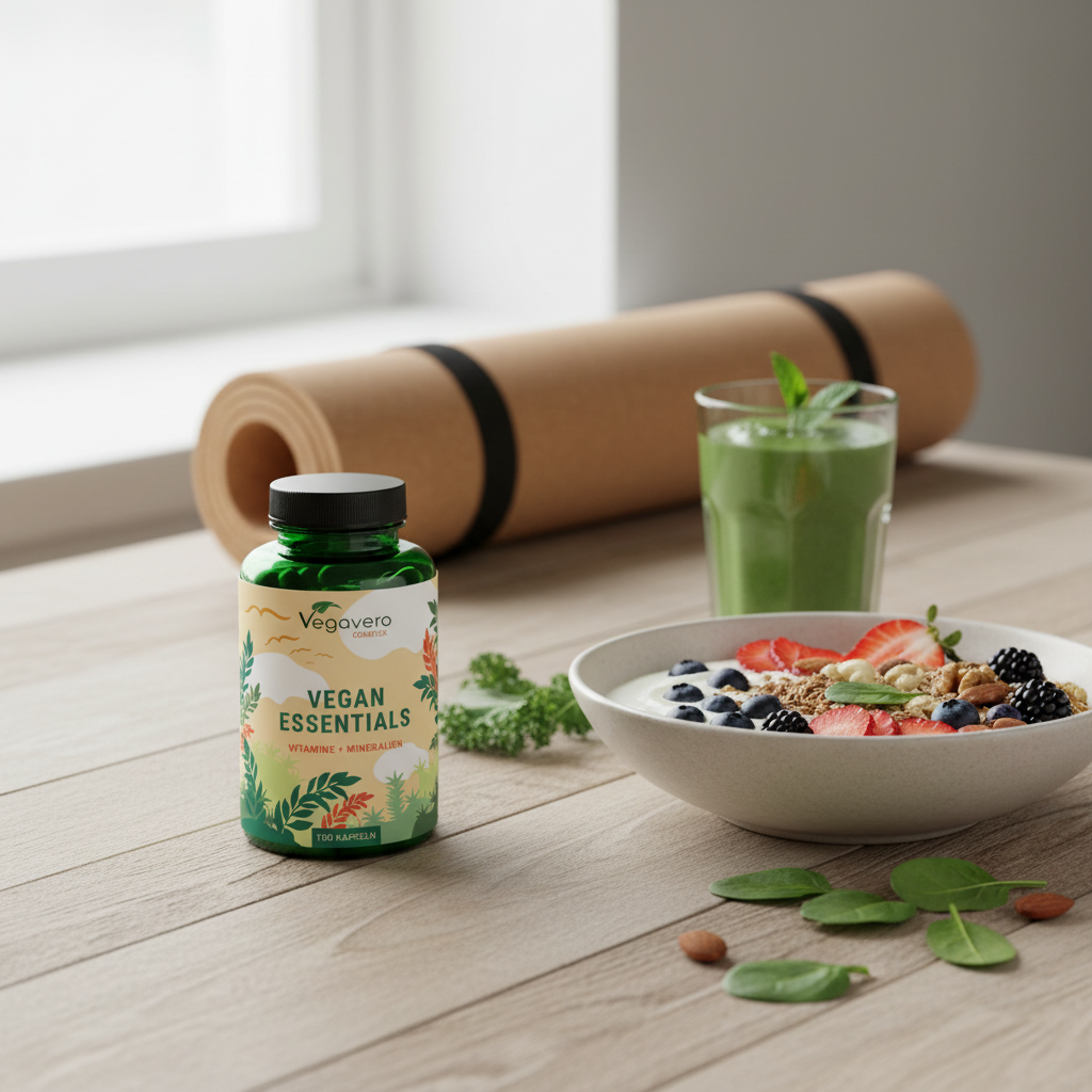Vegan Essentials Complex - Imagen de estilo de vida con desayuno saludable vegano