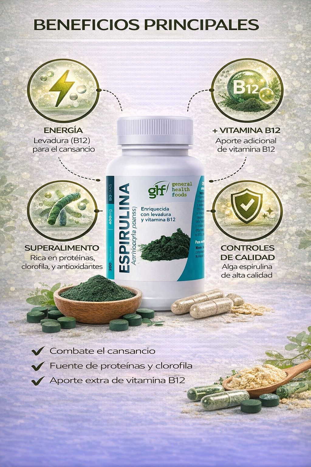 GHF Espirulina 400mg 200 comprimidos