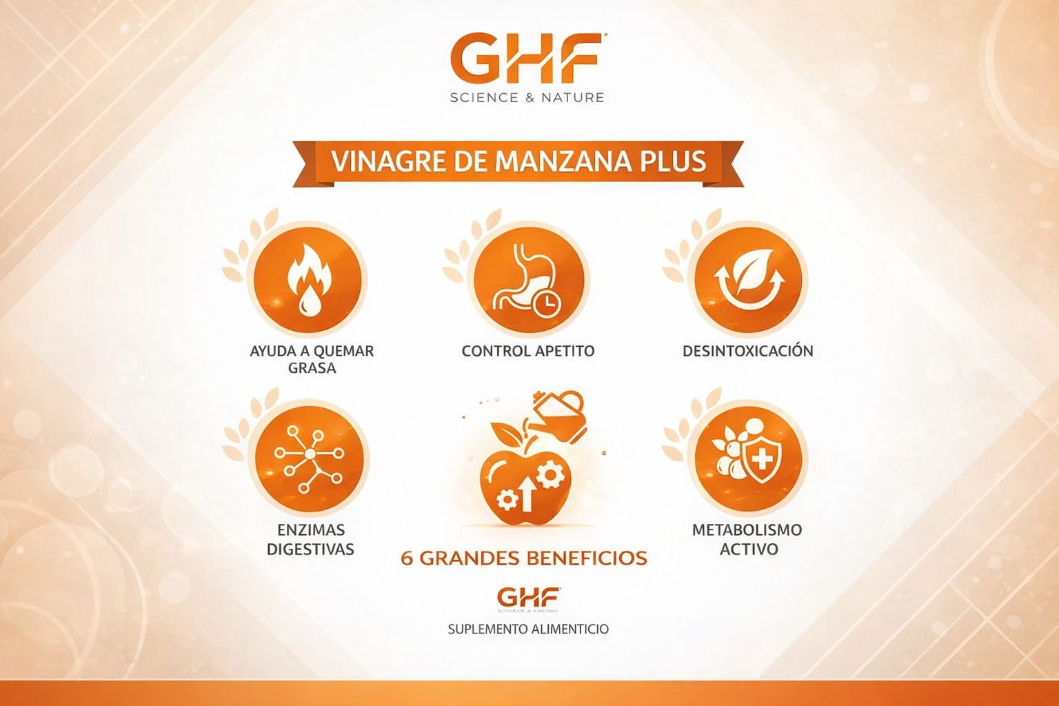 GHF Vinagre de Manzana Plus 550mg con Piña, Papaya, Té Rojo y Vitamina C - 100 Cápsulas Vegetales