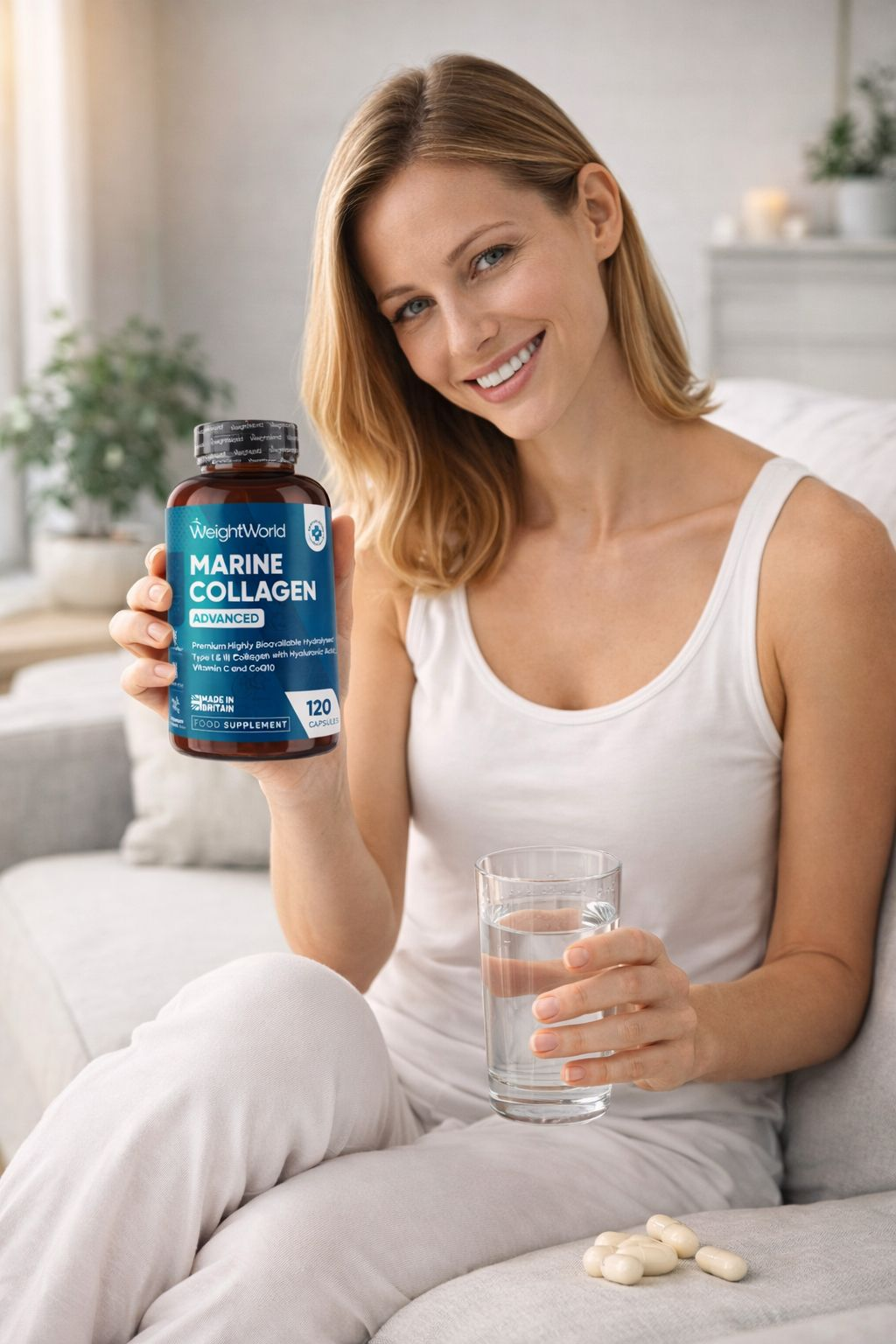 WeightWorld Colágeno Marino Hidrolizado Tipo I y III con Ácido Hialurónico, Vitamina C y CoQ10 - 120 Cápsulas