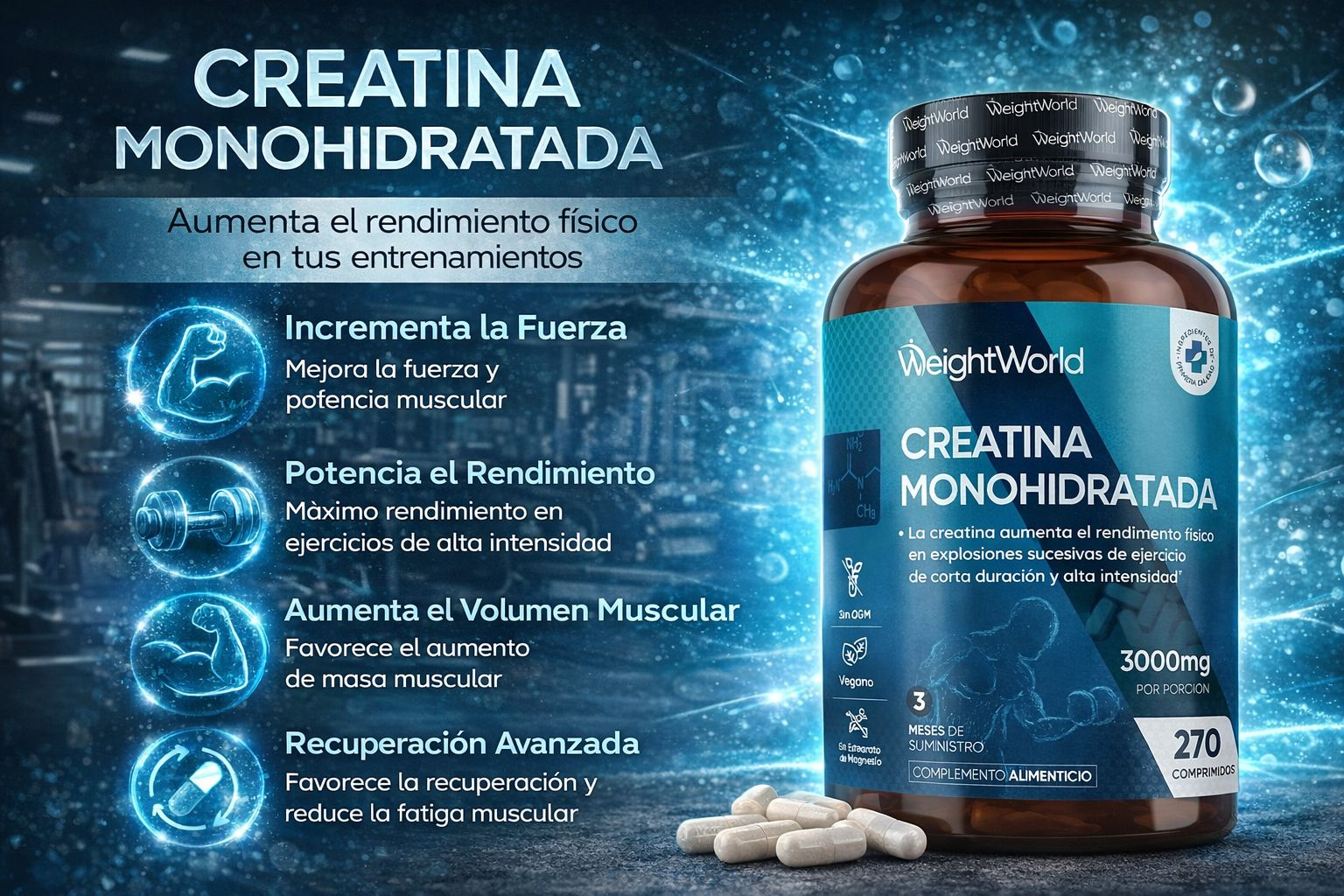 WeightWorld Creatina Monohidratada 3000mg - 270 Comprimidos