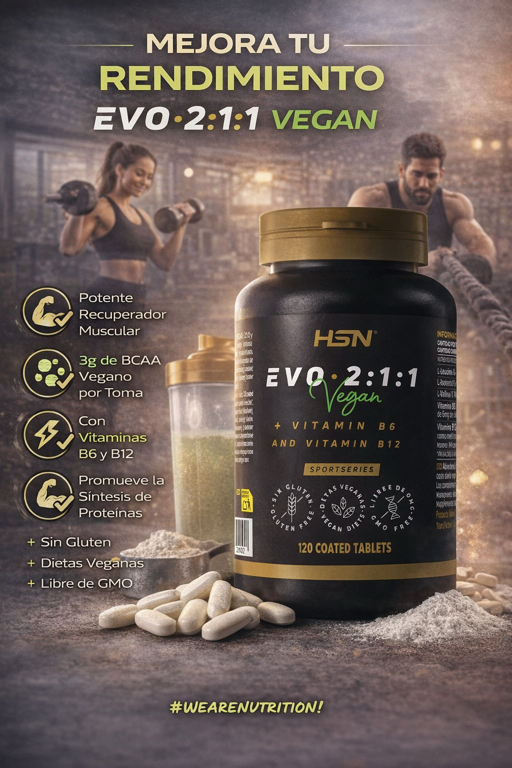 HSN Evo 2:1:1 (BCAA's 2:1:1 + Vitaminas B6 y B12) - 120 tabletas
