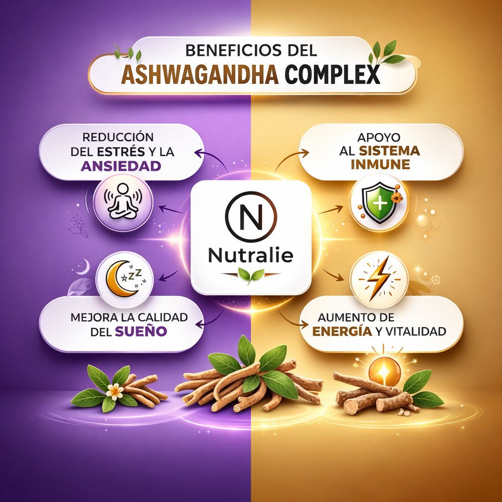 Ashwagandha KSM-66 550mg – Estrés, Ansiedad y Cortisol – Con Rhodiola y B6 B12 – Adaptógeno Natural – 60 Cápsulas Nutralie