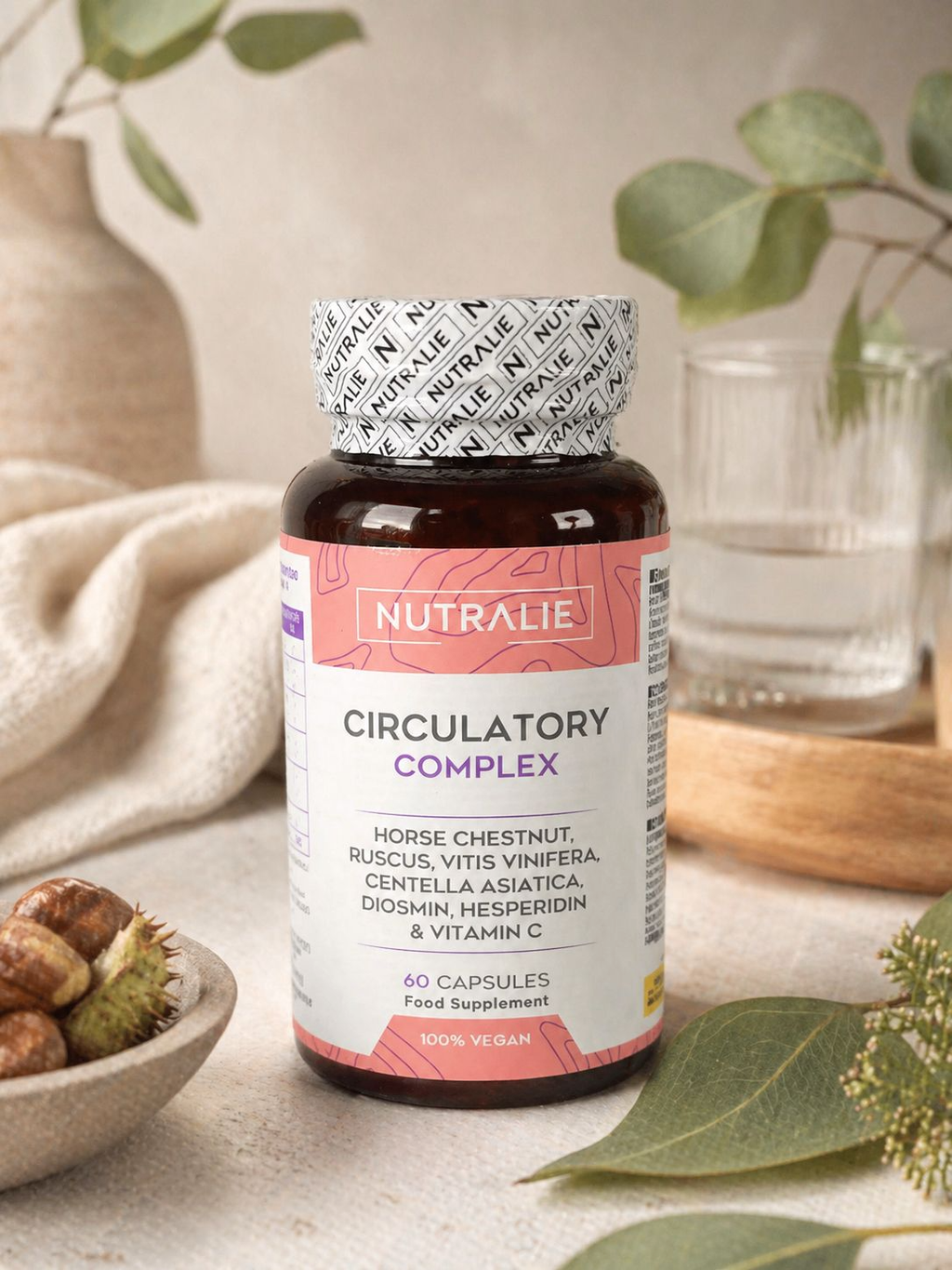 Circulatory Complex | Castaño de Indias, Rusco, Vid Roja, Centella Asiática, Diosmina y Vitamina C | 60 Cápsulas | Nutralie