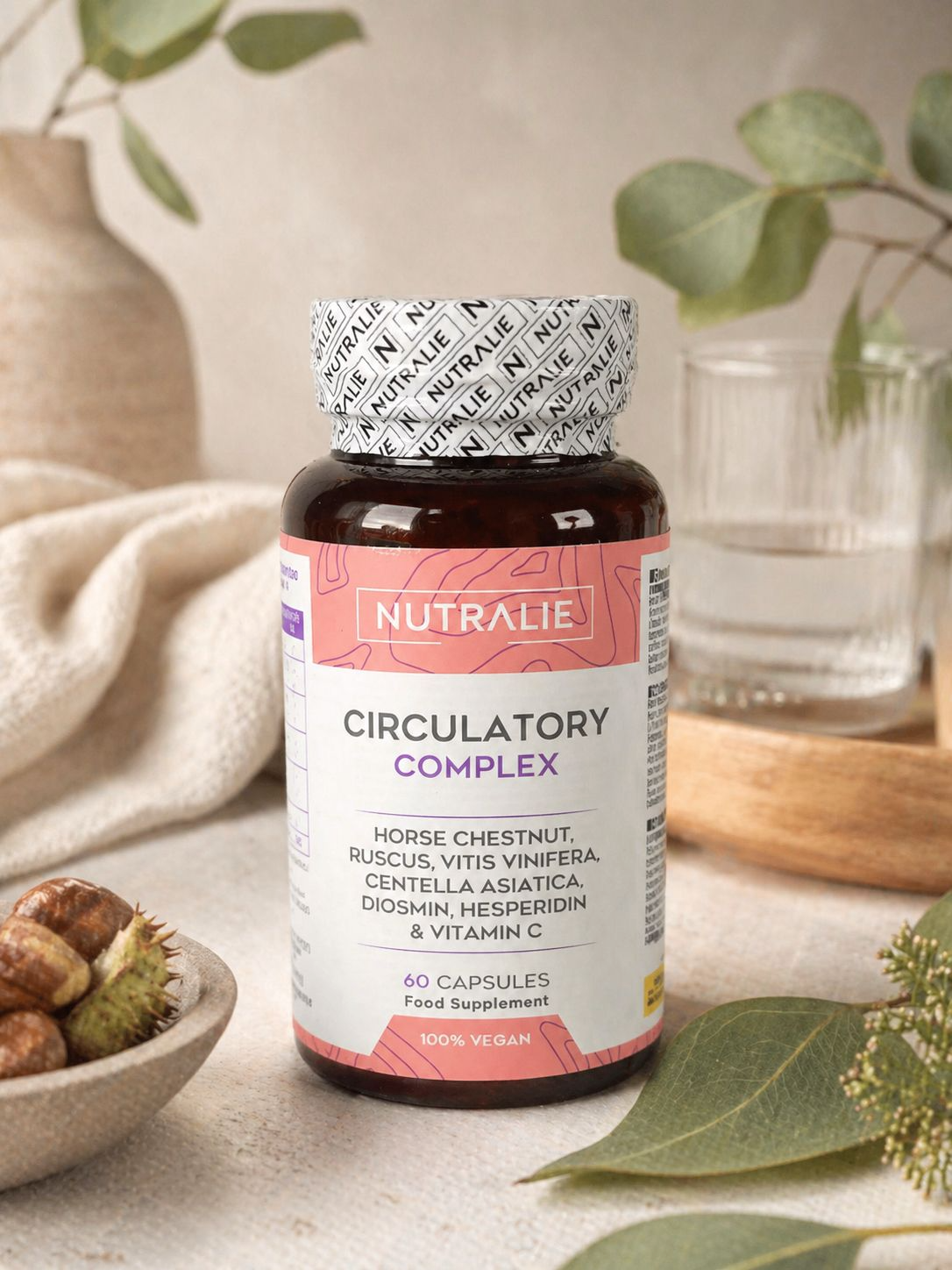 Circulatory Complex | Castaño de Indias, Rusco, Vid Roja, Centella Asiática, Diosmina y Vitamina C | 60 Cápsulas | Nutralie