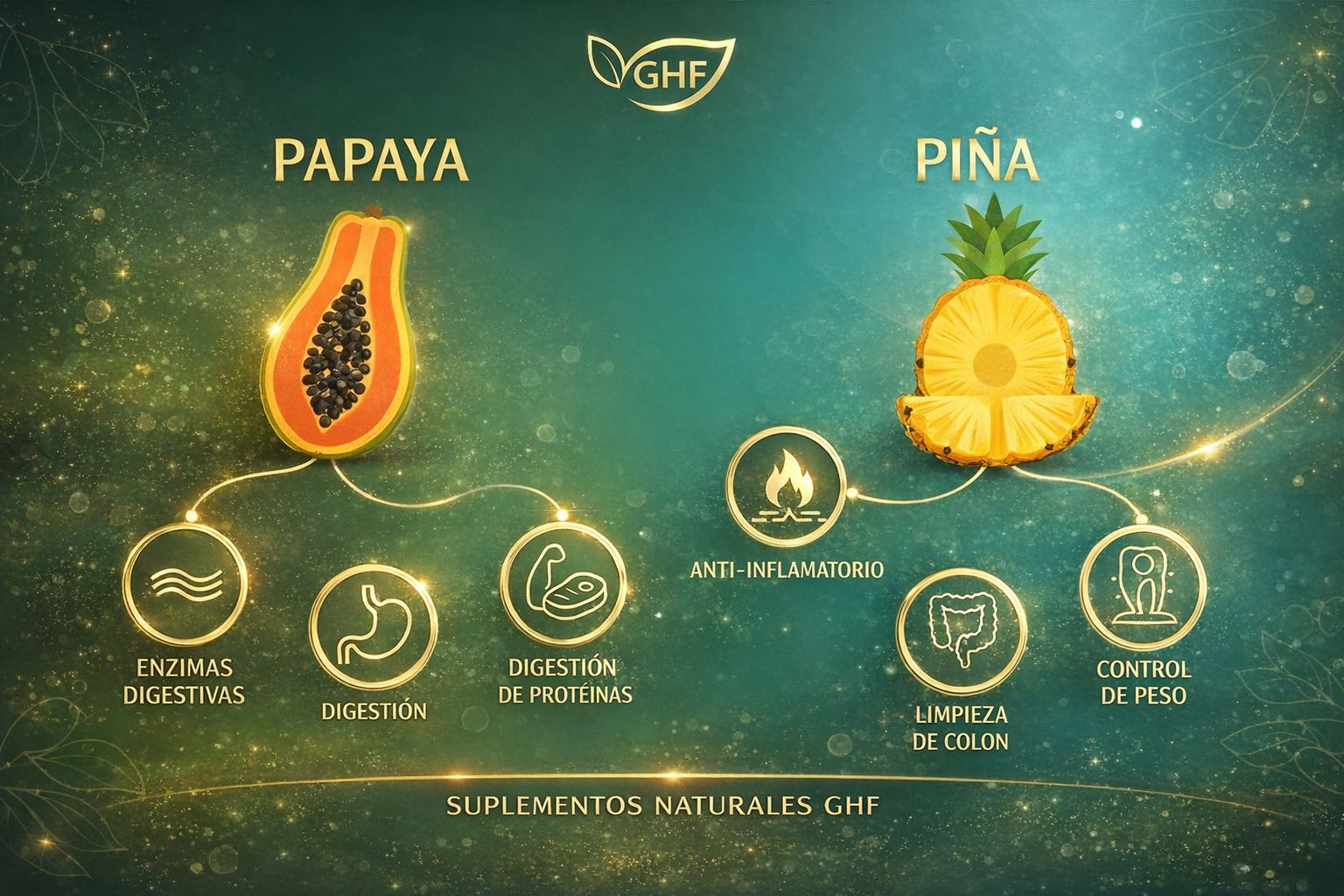 Papaya + Piña con Enzimas Digestivas - Digestión, Hinchazón y Bienestar Intestinal - 100 Comprimidos Masticables GHF