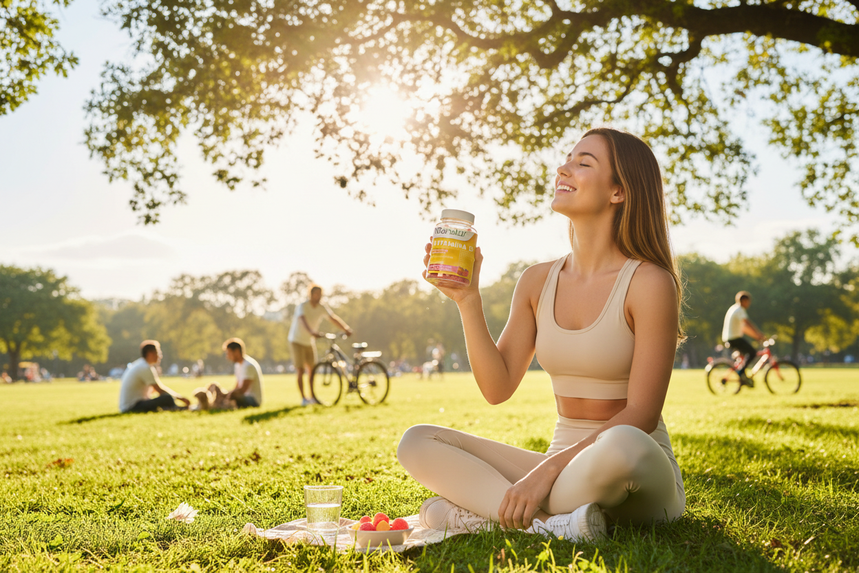 Estilo de vida - Persona al sol con Vitamina D Gummies