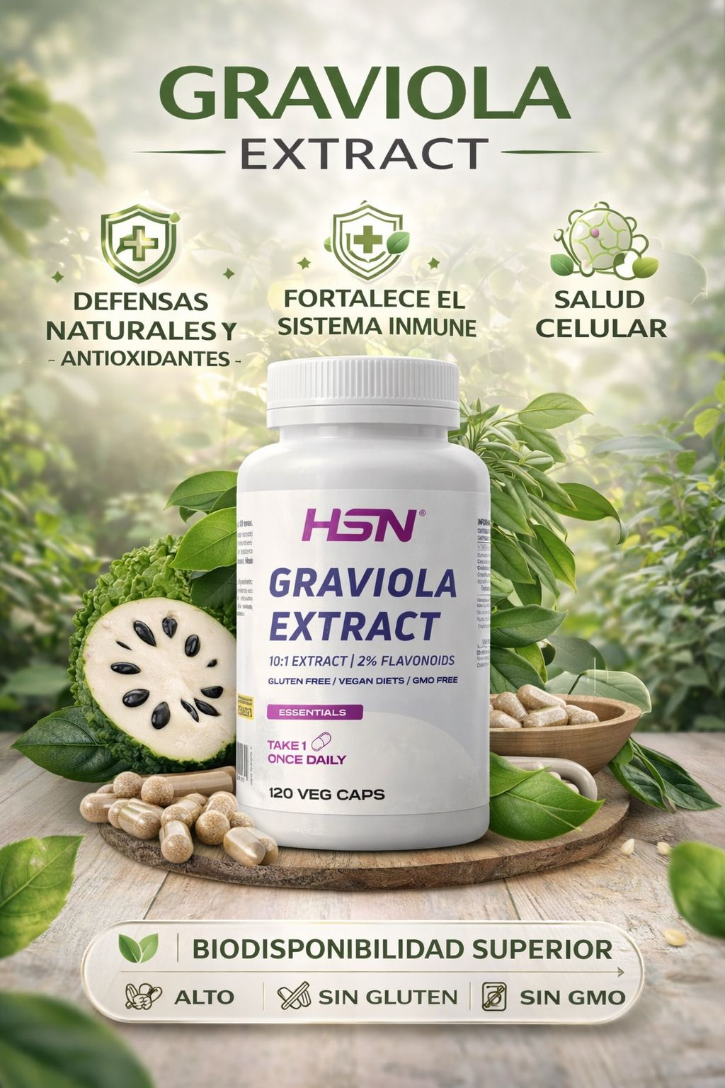 HSN Extracto de Graviola (10:1) 500mg - 120 Cápsulas Veganas