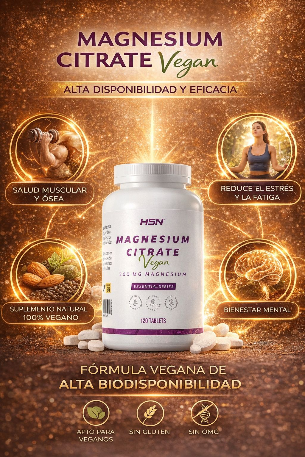 HSN Citrato de Magnesio (200mg Magnesio) - 120 Tabletas