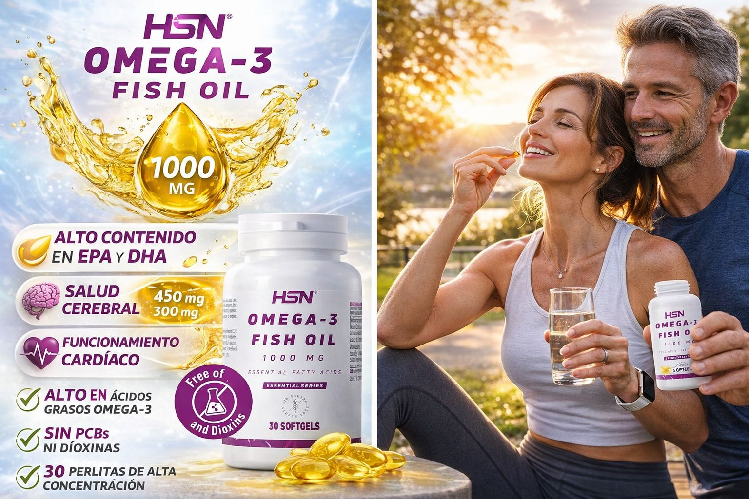 HSN Omega-3 Aceite de Pescado 1000mg - 30 Perlas