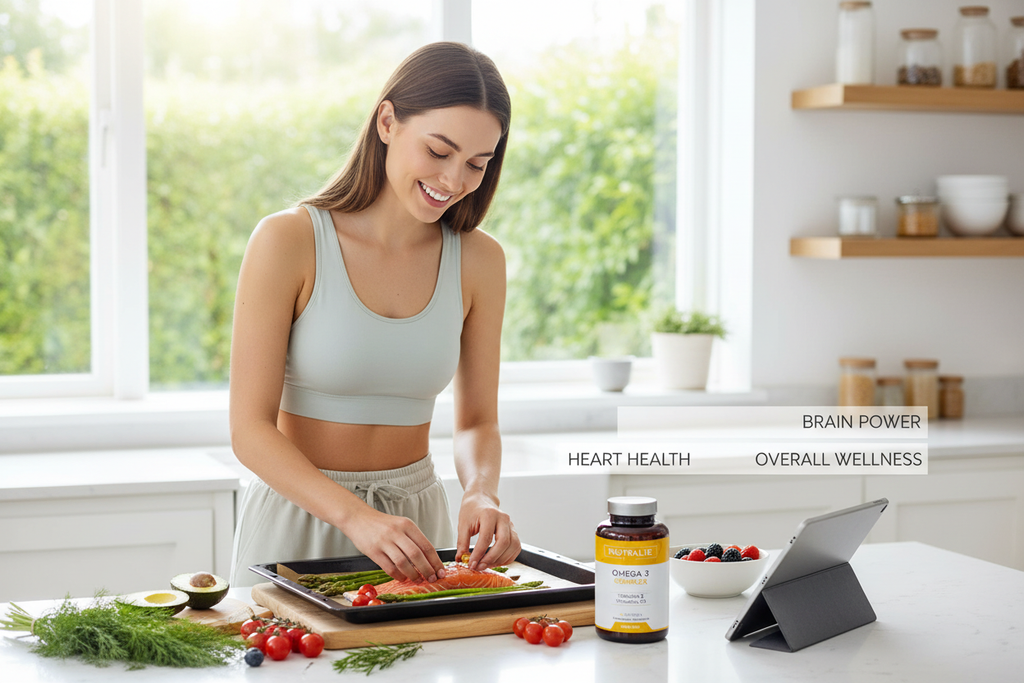 Estilo de vida - Persona saludable con Omega 3 Complex