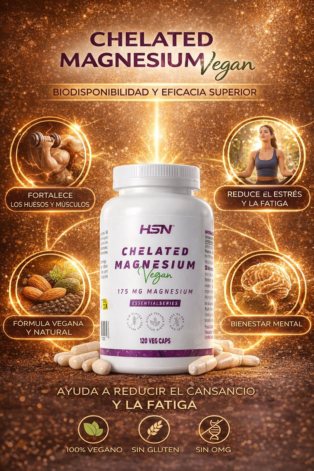 HSN Bisglicinato de Magnesio (175mg Magnesio) - 120 Cápsulas Veganas