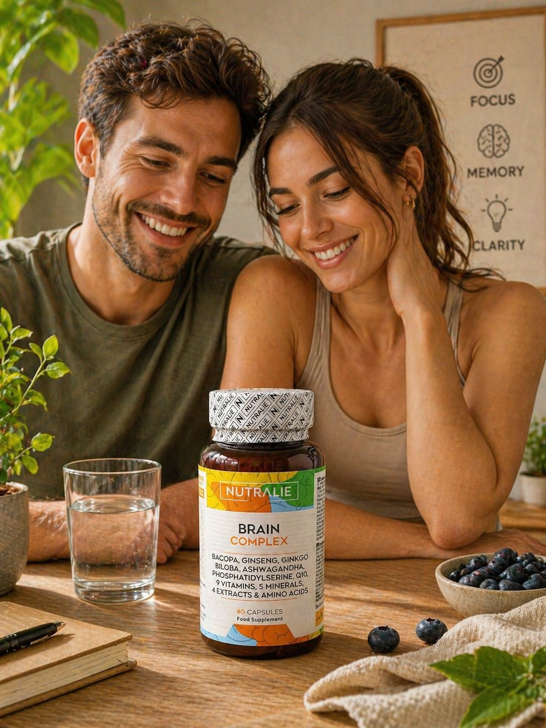 Brain Complex | Bacopa, Ginseng, Ginkgo, Ashwagandha, Fosfatidilserina, Q10 | 60 Cápsulas | Nutralie