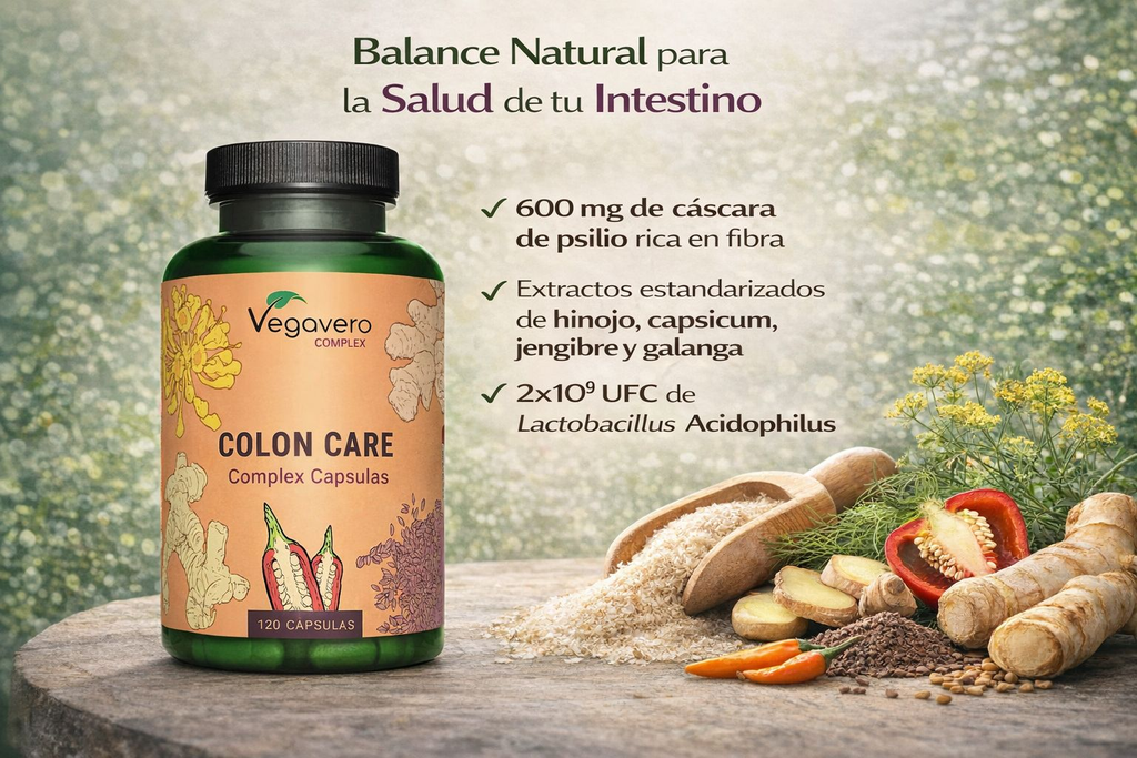 VEGAVERO Colon Care Complex con Psilio. 120 Cápsulas.