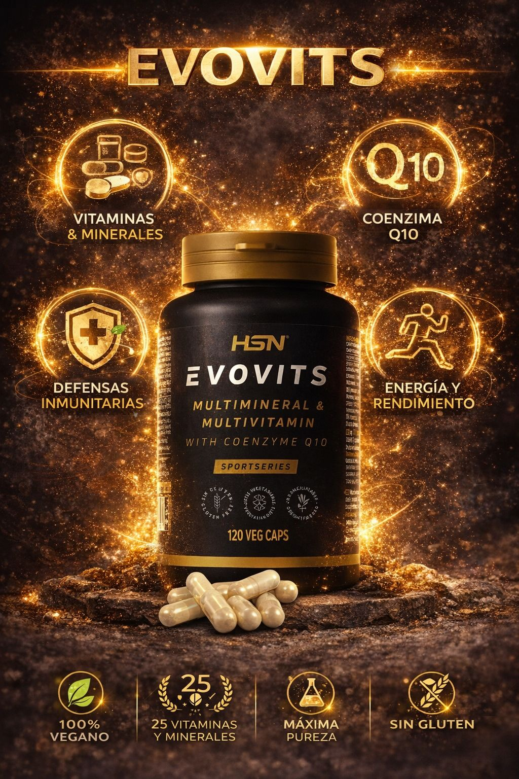 HSN Evovits Multivitamínico + Coenzima Q10 - 120 Cápsulas Veganas