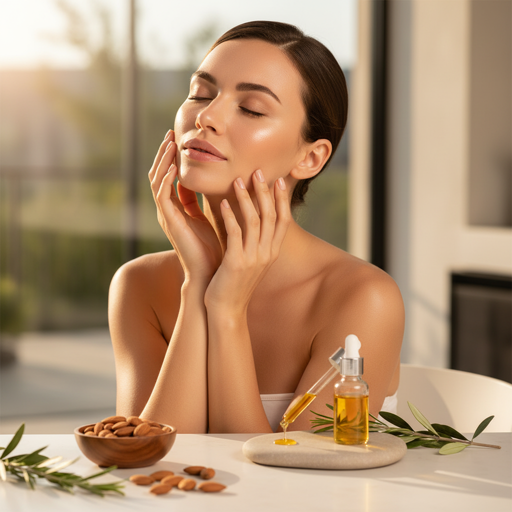 Vitamina E GHF - Mujer con piel radiante y saludable, protección antioxidante