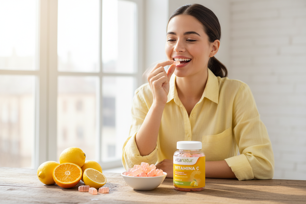 Estilo de vida - Persona saludable con Vitamina C Gummies