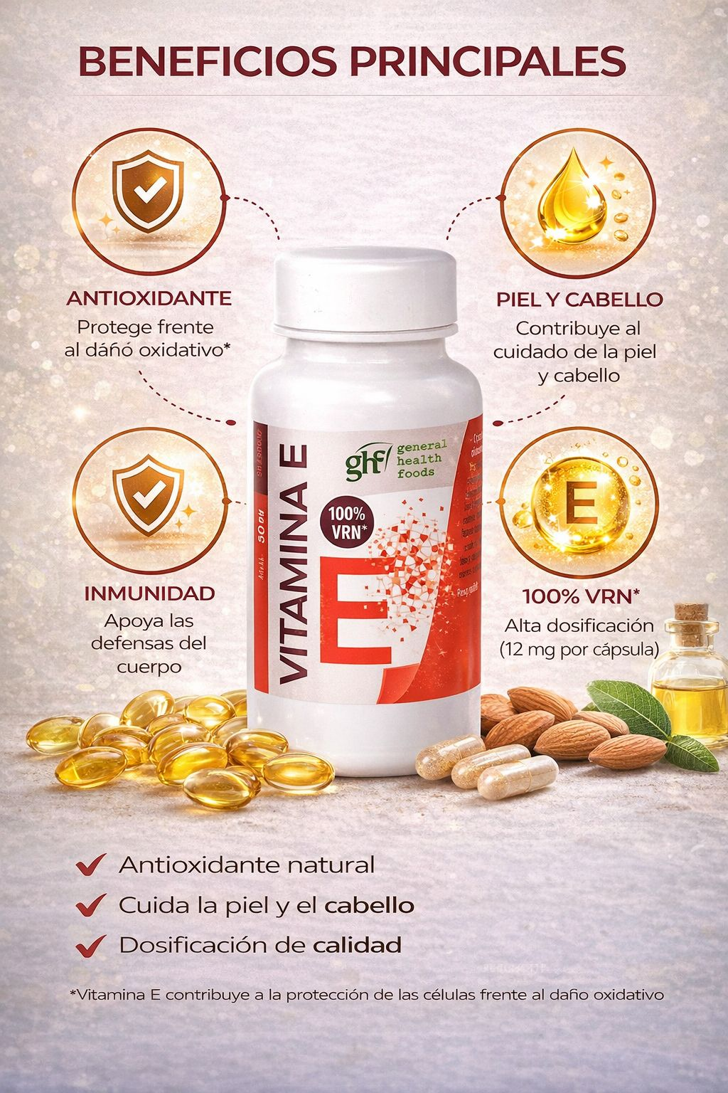 GHF Vitamina E 500mg 100 cápsulas