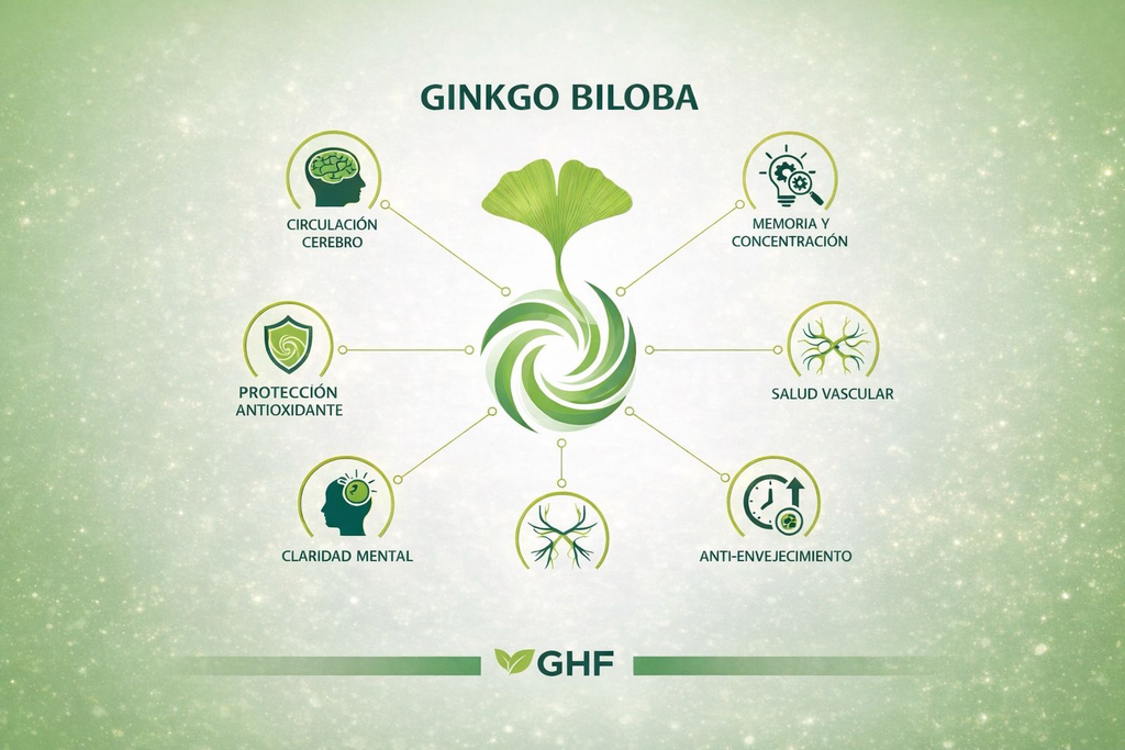 GHF Ginkgo Biloba 700mg - 100 Comprimidos para Memoria, Concentración y Circulación
