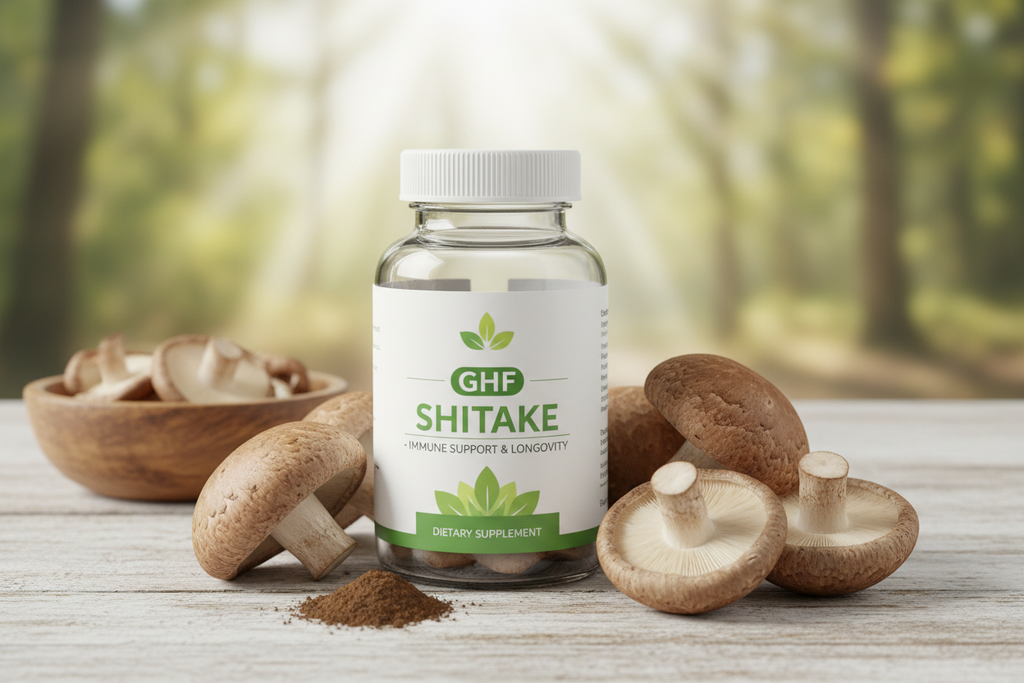 Shiitake GHF con hongos Lentinula edodes