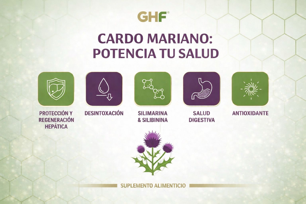 GHF Cardo Mariano 500mg con Silimarina y Silibina - 100 Comprimidos Protección Hepática