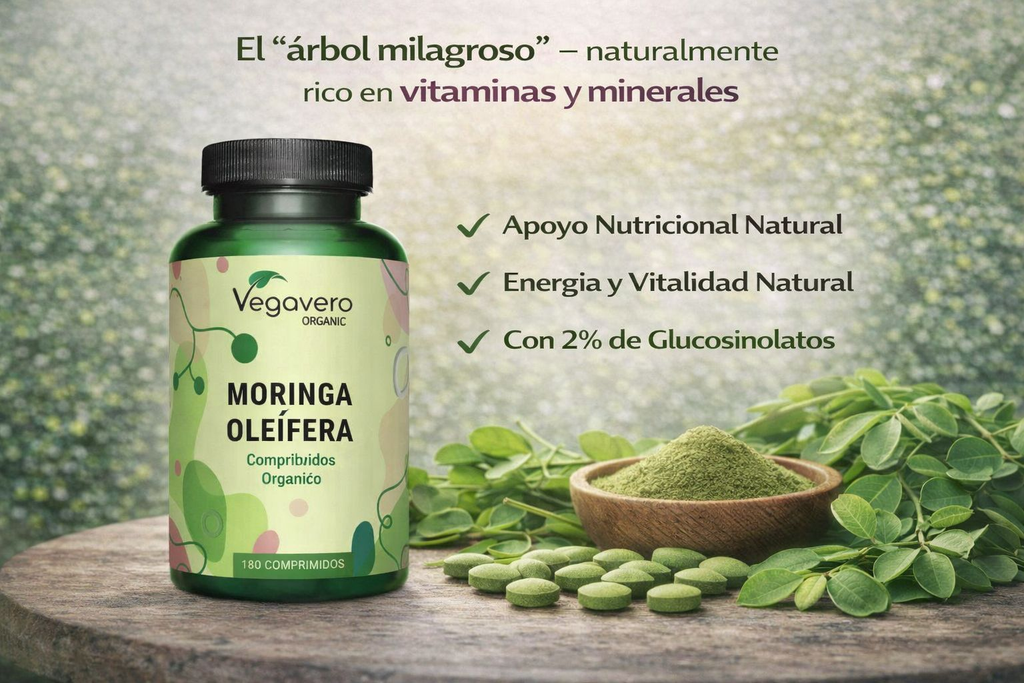 VEGAVERO Moringa Orgánica Oleifera. 180 Comprimidos.