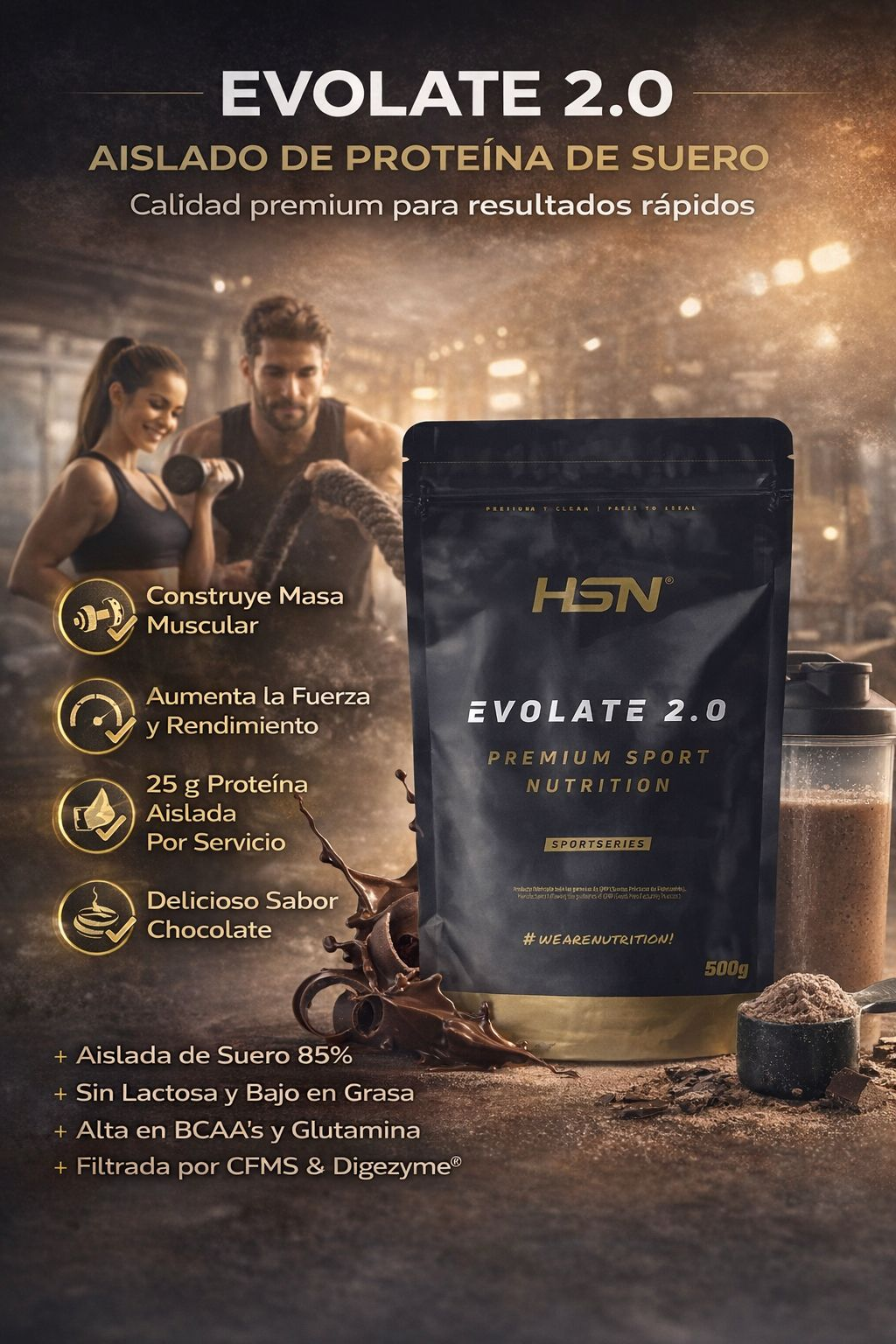 HSN Evolate 2.0 (Whey Isolate CFM) 500g - Fresa y chocolate blanco