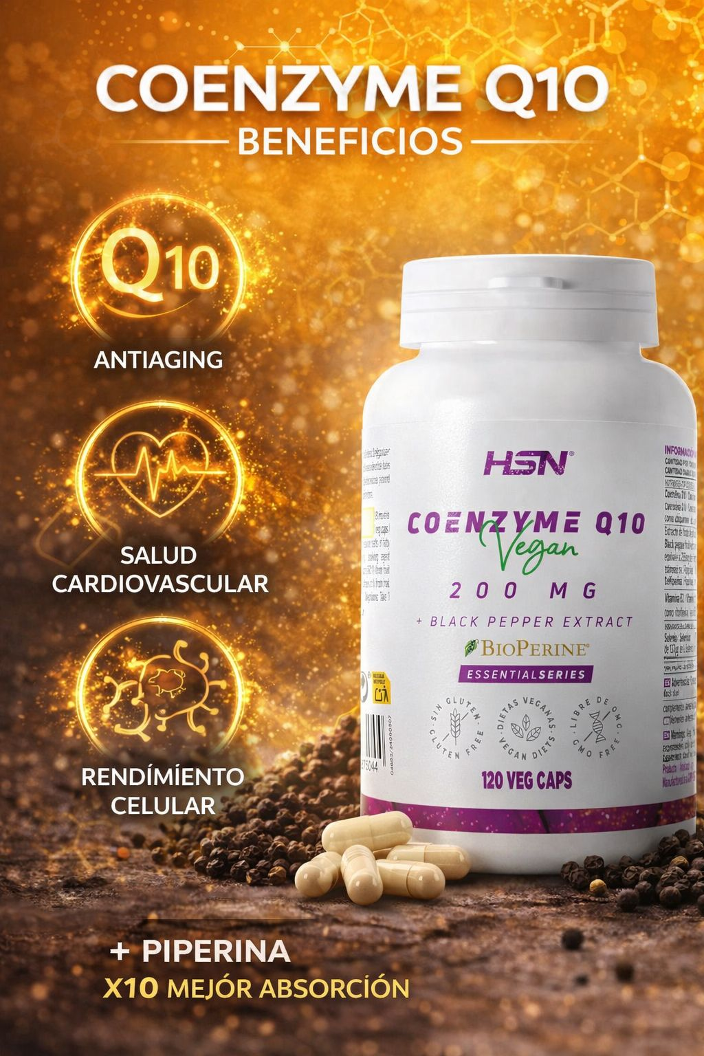 Coenzyme Q10 200mg + BioPerine® - 30 Vegan Capsules