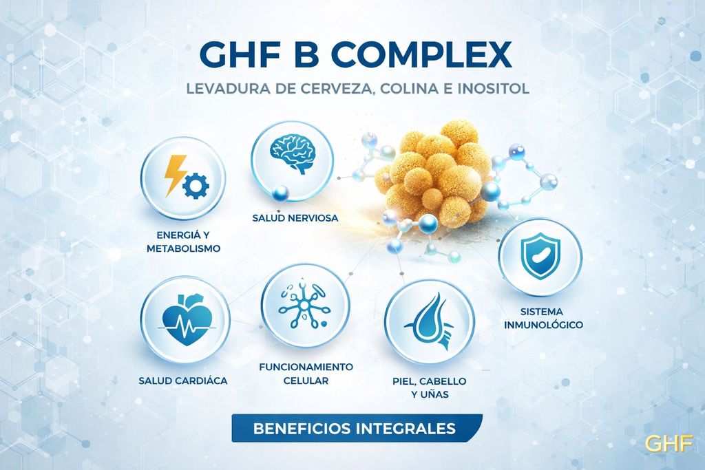 GHF Vitamina B Complex con Levadura de Cerveza, Colina e Inositol - 60 Cápsulas Vegetales