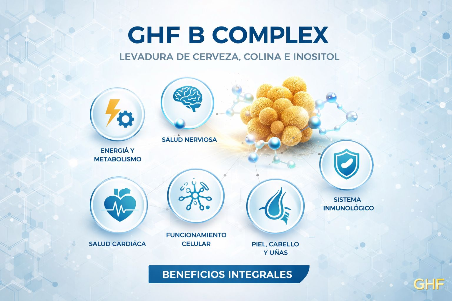 GHF Vitamina B Complex con Levadura de Cerveza, Colina e Inositol - 60 Cápsulas Vegetales
