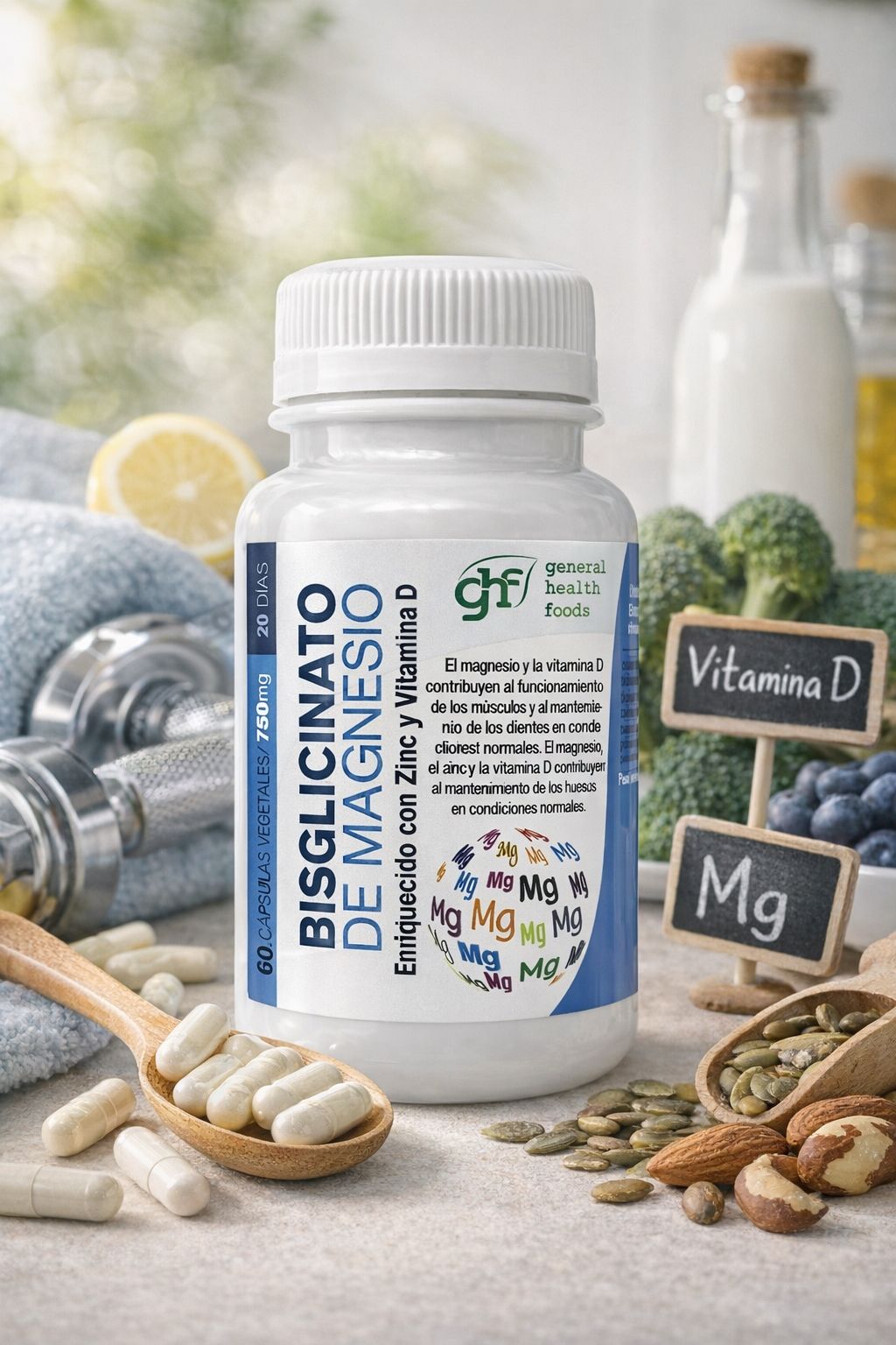 Bisglicinato de Magnesio con Zinc y Vitamina D – Alta Absorción | 60 Cápsulas GHF