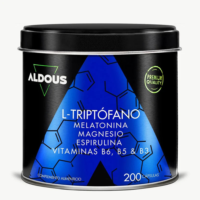 Aldous L-Tryptophan 600mg with Melatonin, Magnesium, Spirulina and Vitamins B3, B5, B6 - 200 Capsules